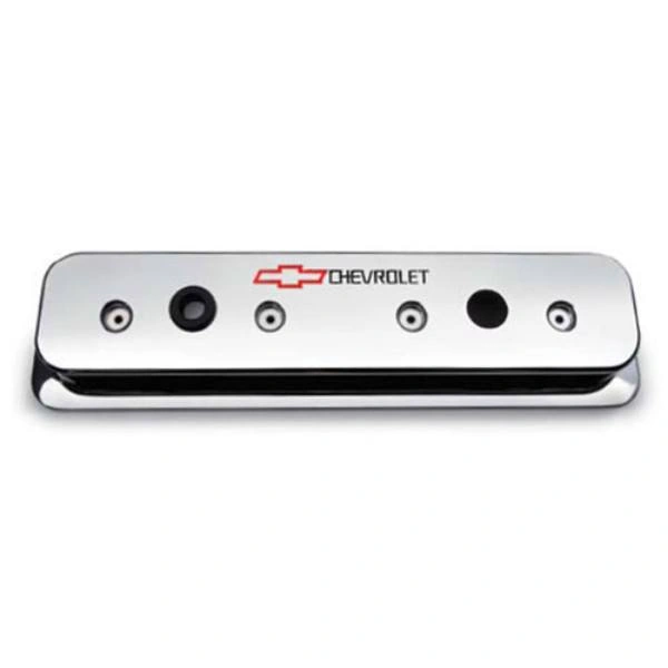 Chrome Finish Aluminum Center Bolt Valve Covers - Chevrolet & Bowtie Logos - 12497985
