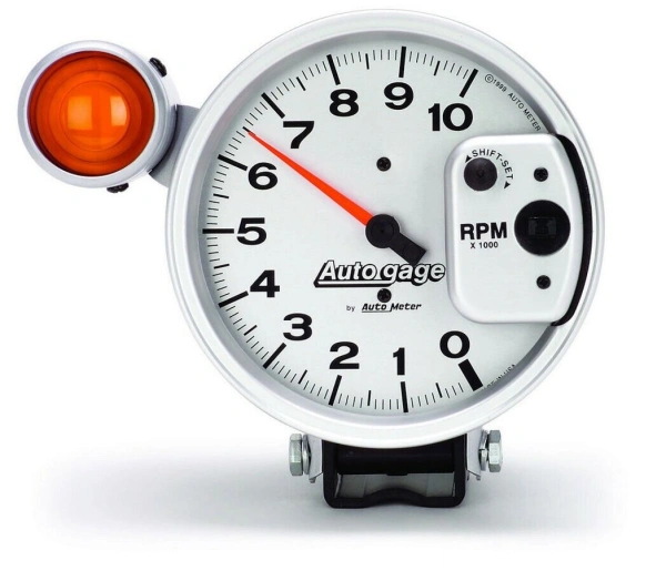 AutoMeter 233911 Auto Gage 5" Silver Pedestal Tachometer 10K RPM w/ Shift Light - ATM233911