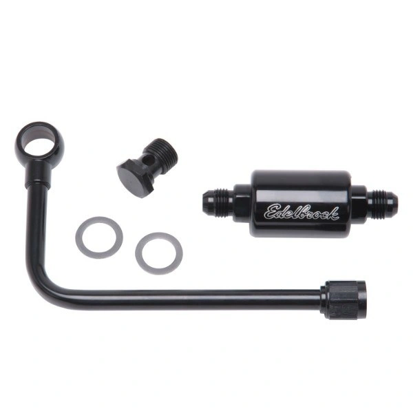 Edelbrock 81343 Single-Feed Carburetor Fuel Inlet Line w/ Filter -6 AN Black for Performer Series - EDE81343