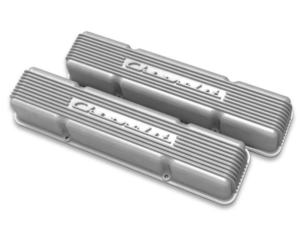 Holley 241-106 SBC Valve Covers Finned Chevy Script Nat - HLY241-106