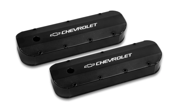 Holley 241-279 GM Fabricated Aluminum Valve Covers Black BBC W/Hole - HLY241-279