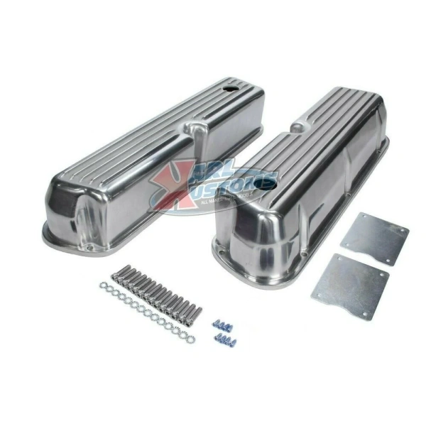 Small Block Ford Aluminum Valve Covers - Tall Finned W/Hole - KPPK6175